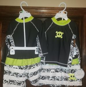 Baby boys 2pc SKULL swim suit set trunks shirt